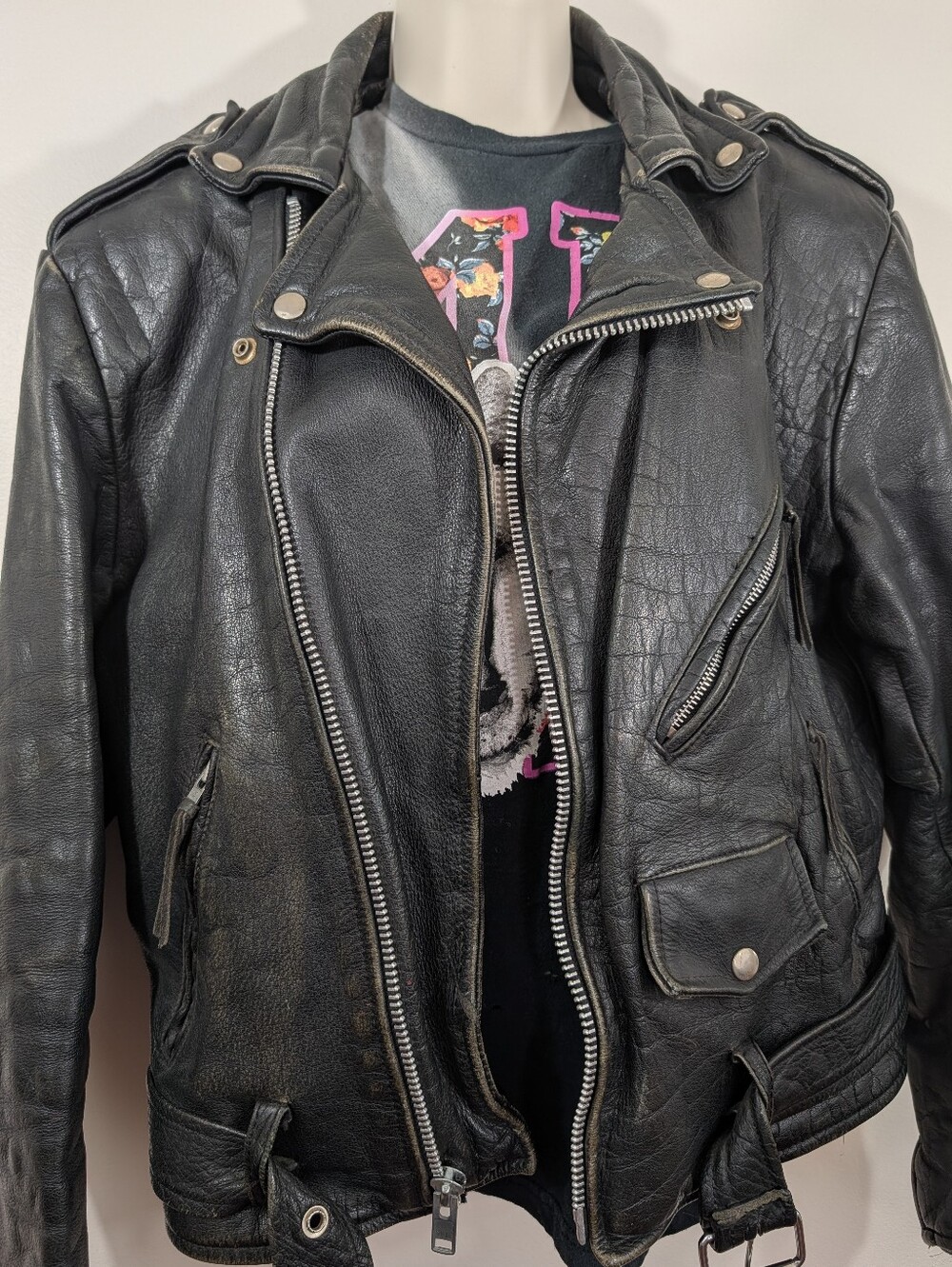 Classic Black Leather Motorcycle Biker Jacket - Women